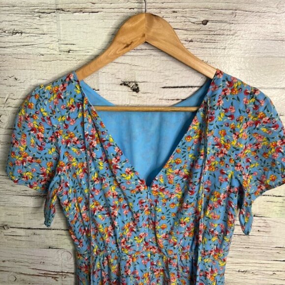 LOFT Blue and Orange Flutter Sleeve Sheath Dress size 0 - Picture 4 of 8